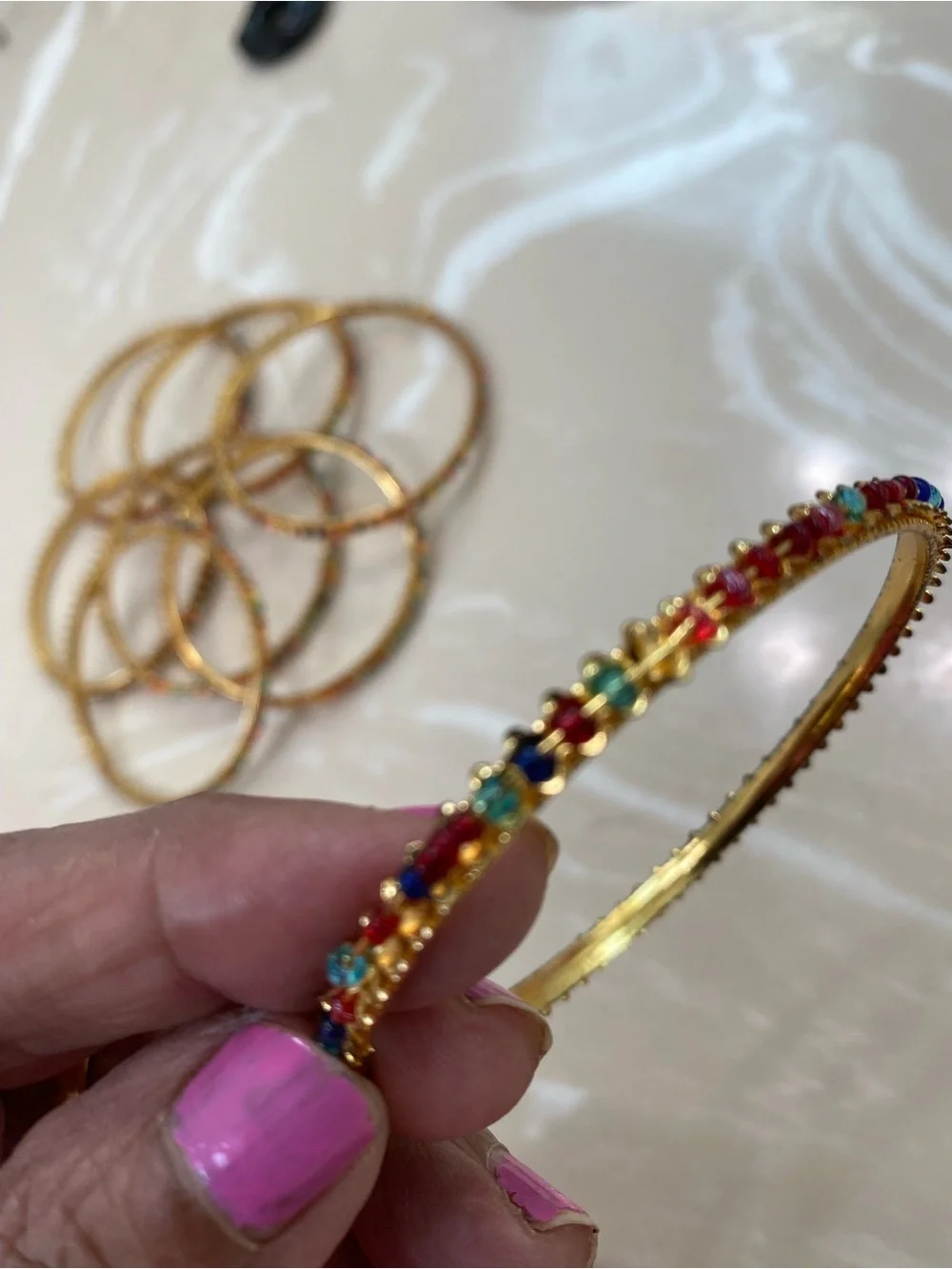 Multicolor Beaded Gold-Tone Bangle Set - Women Jewelry x 8